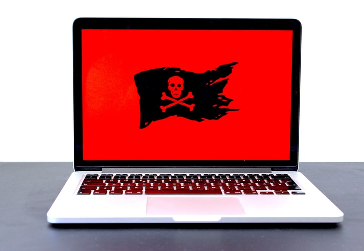 A Jolly Roger flag on a laptop screen