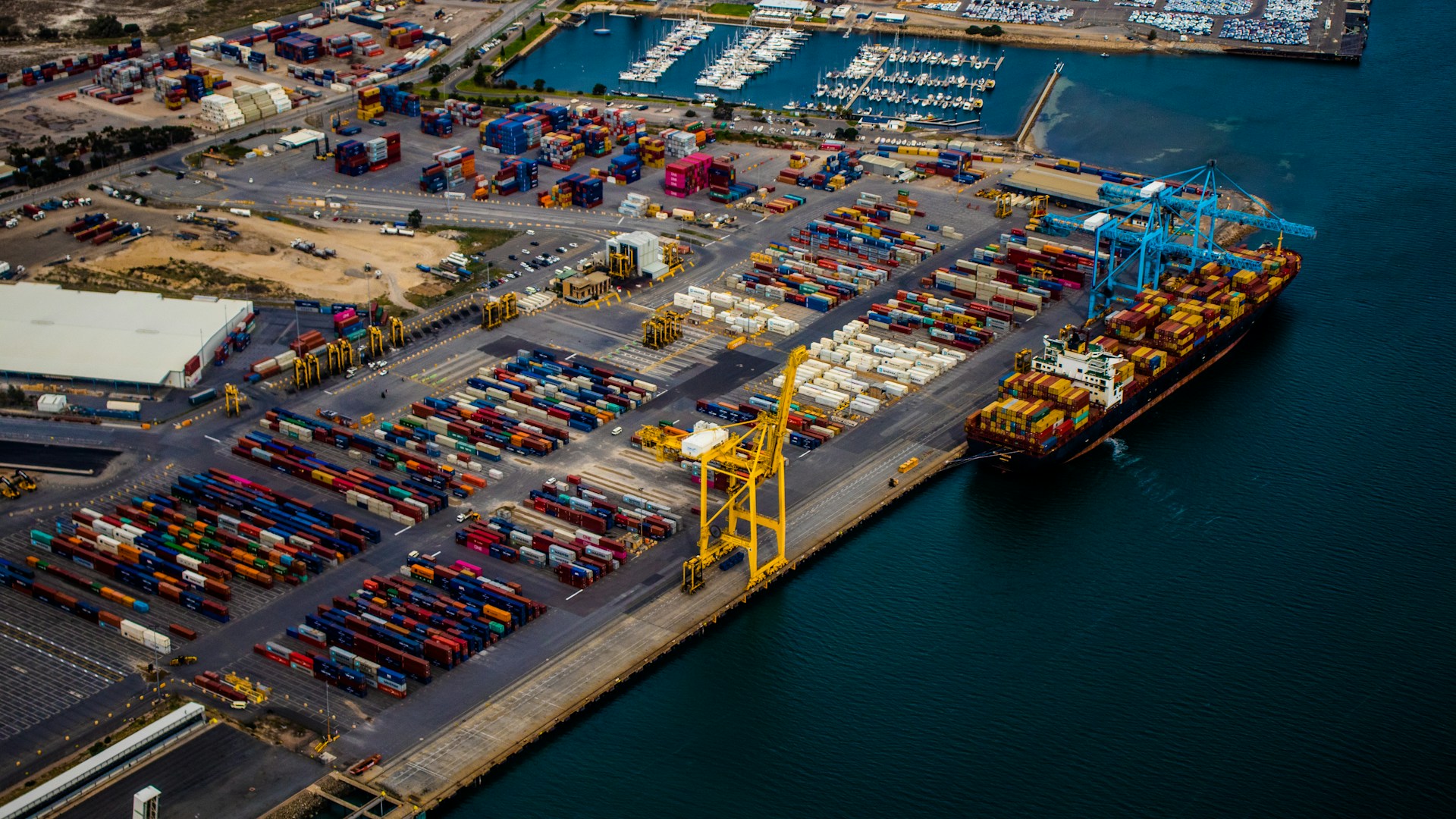 A container terminal as seen from the air