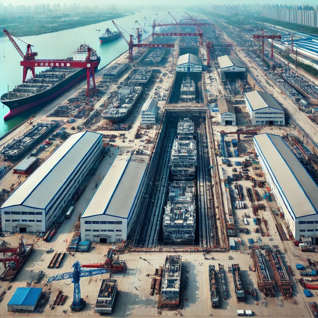 A shipbuilding yard in China along the Yangtze River