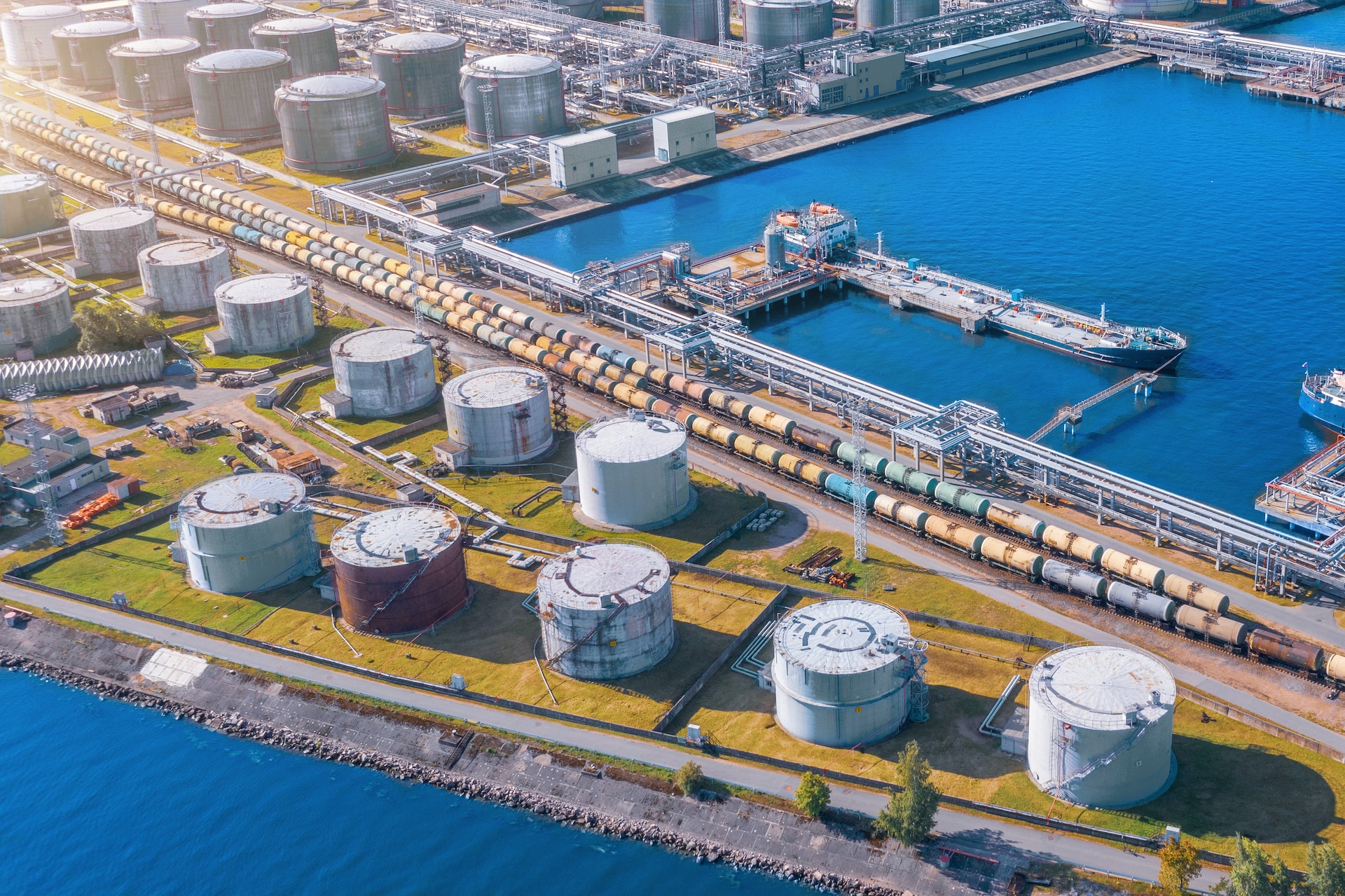 Gas tanks at a port