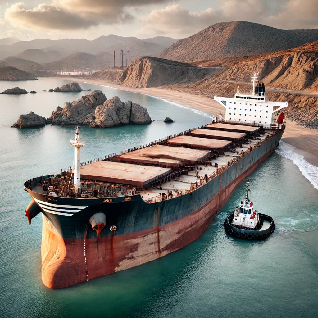 A bulk carrier run aground