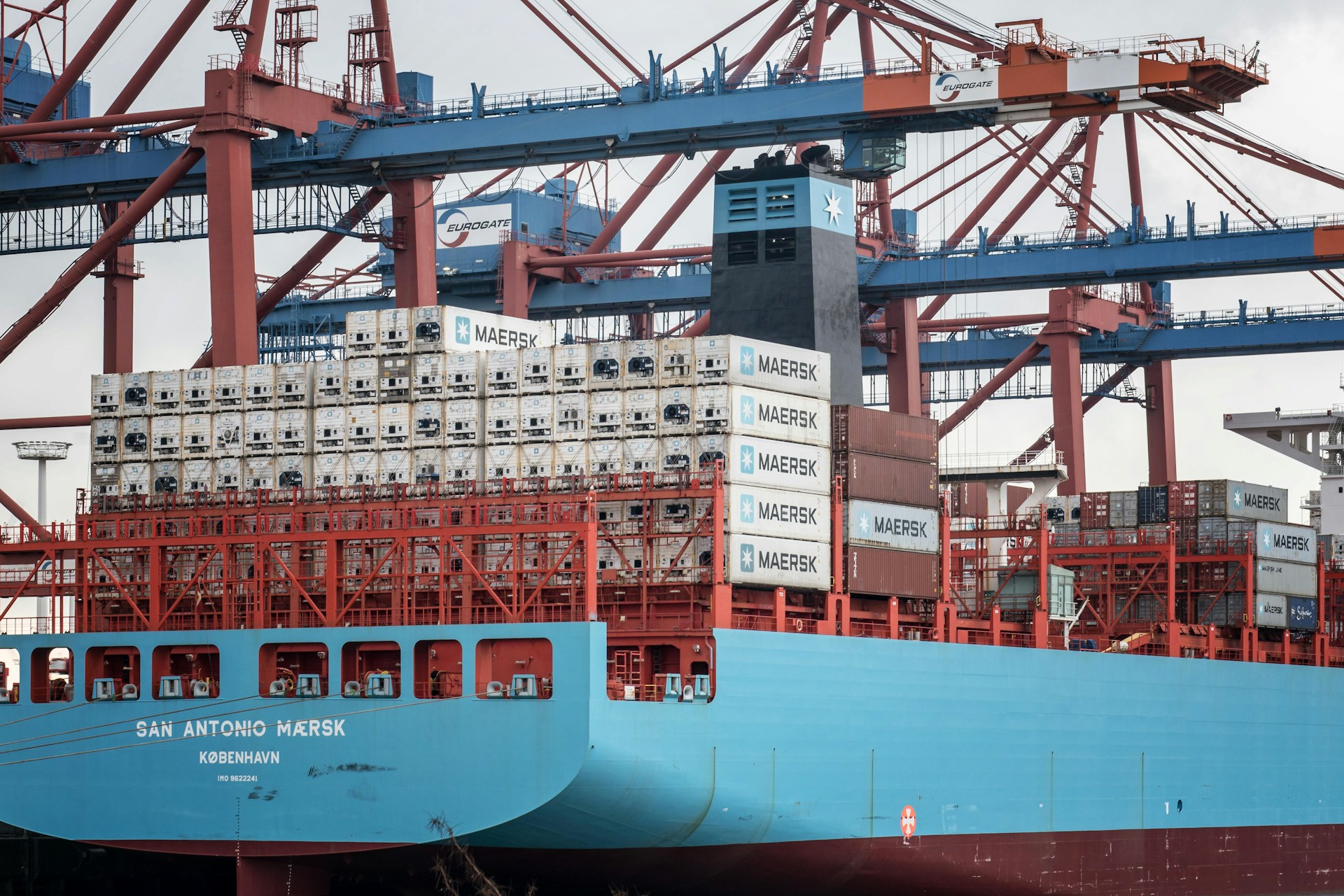 A Maersk container ship in port
