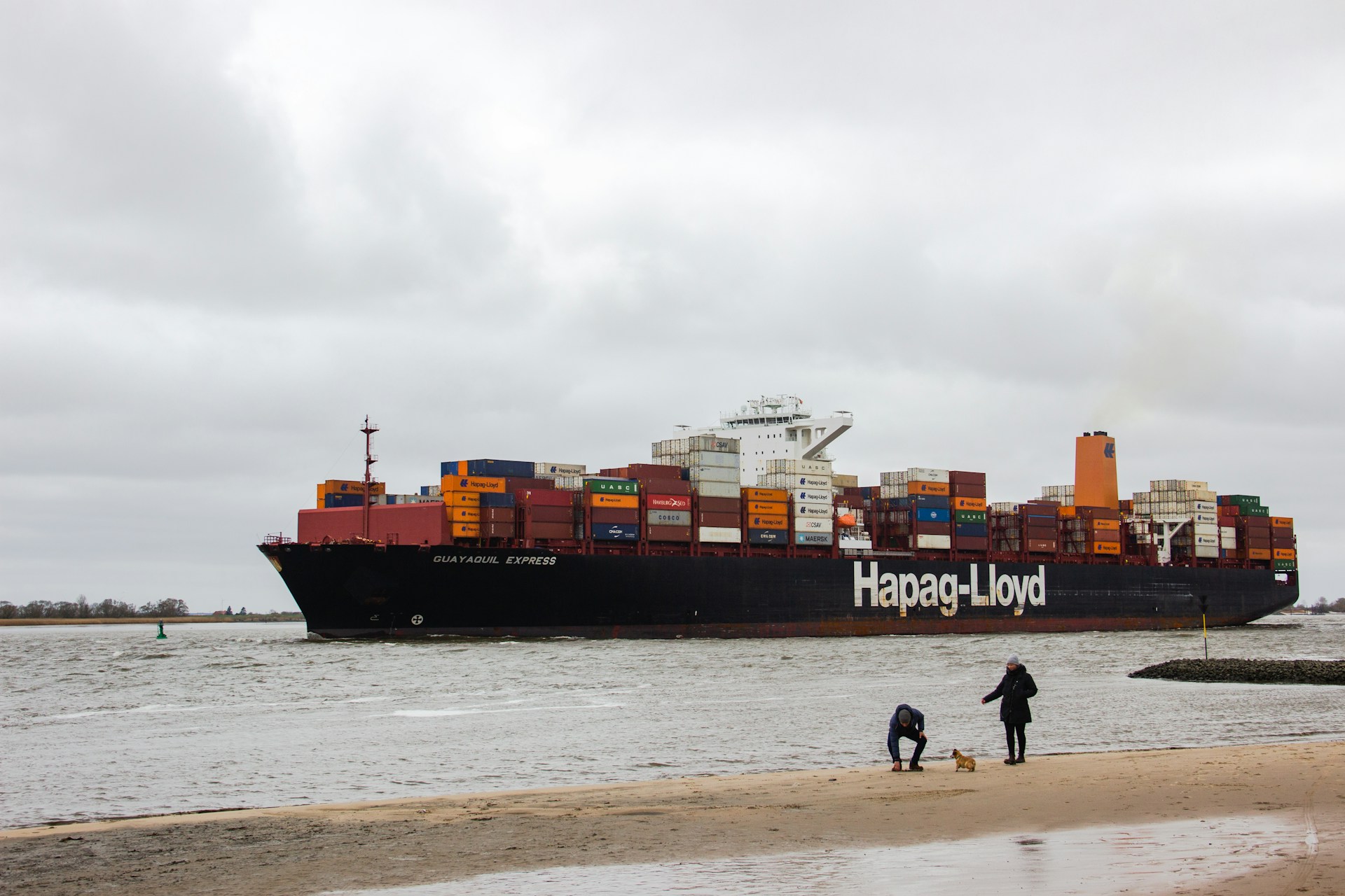 a Hapag-Lloyd container just offshore