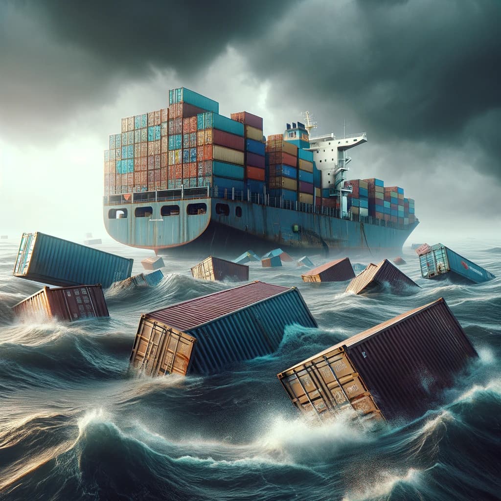 Shipping containers falling off a container ship at sea