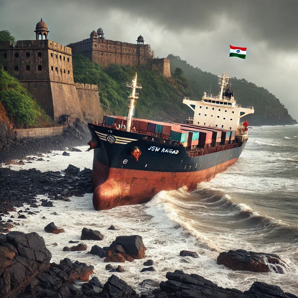 The JSW Raigad run aground off Kolaba Fort