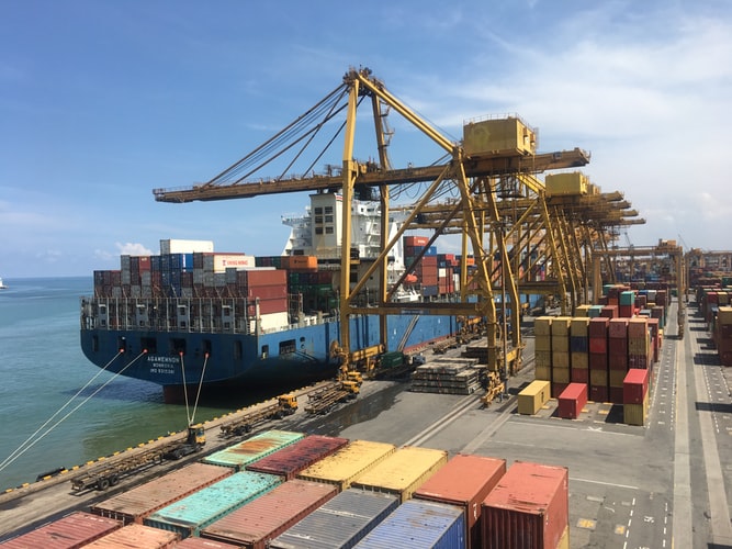 A container ship in port