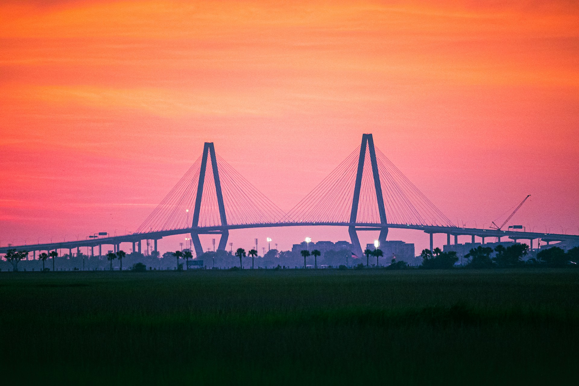 The Cooper River Bridge at sunset