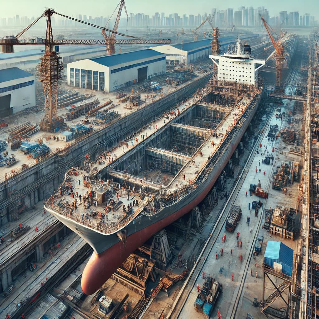 A shipbuilding yard outside a Chinese city