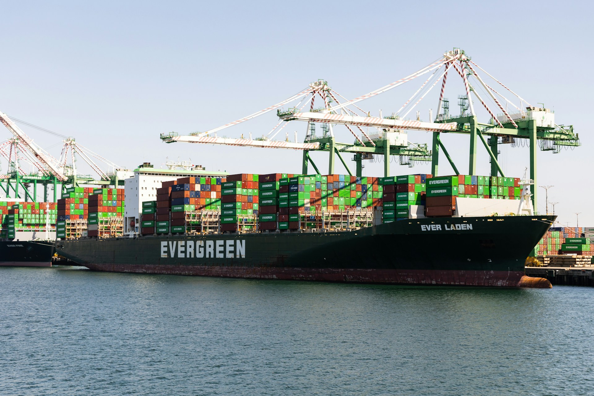 An Evergreen container ship