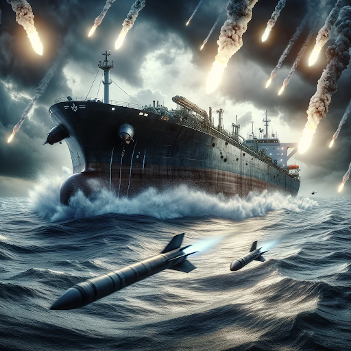 AI generated image of missiles attacking a tanker