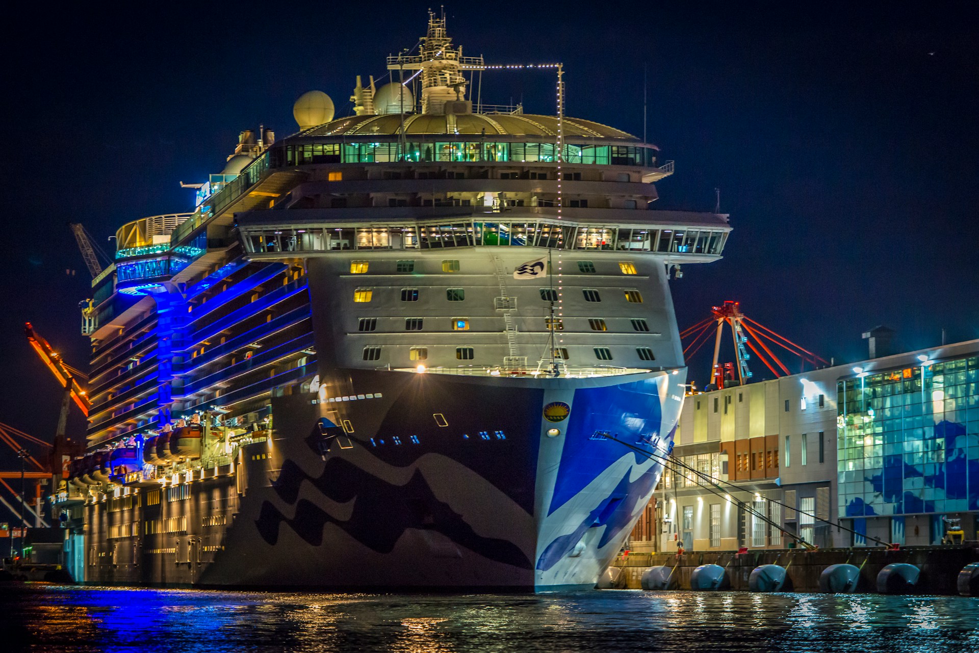 The Regal Princess in port at night