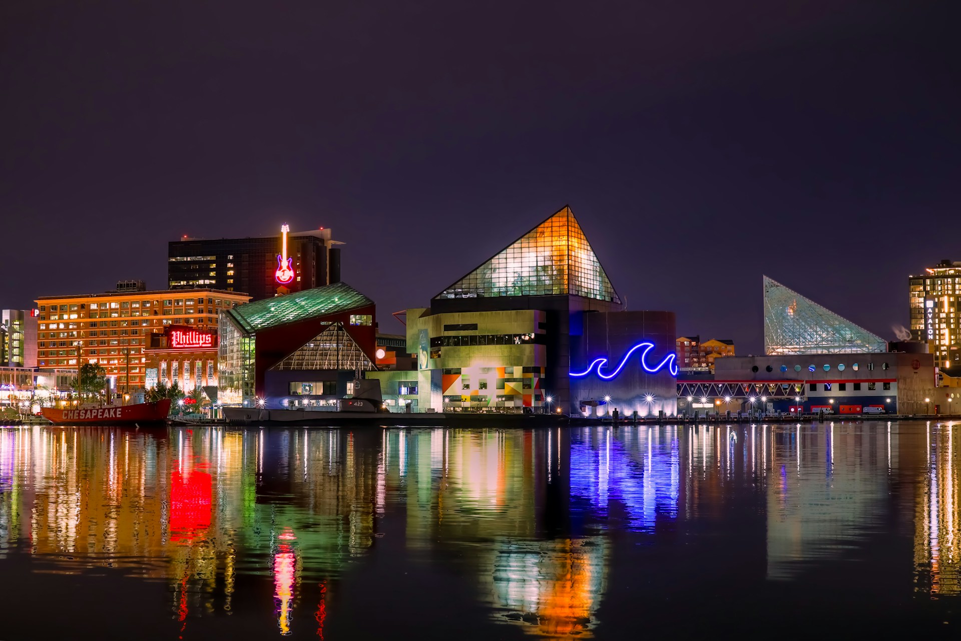 Baltimore Harbor at night