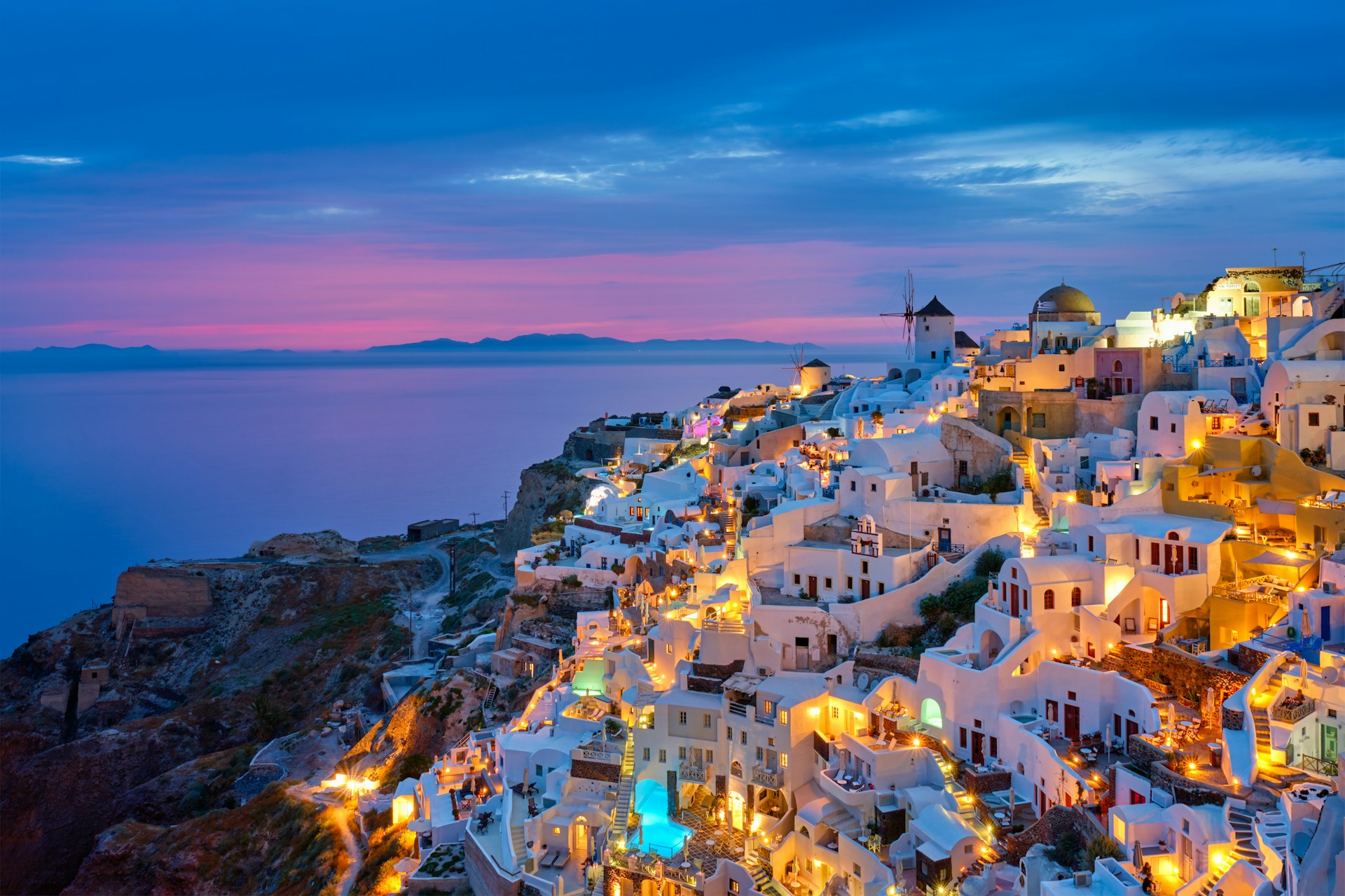 Santorini, Greece at dusk