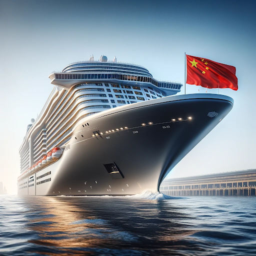 AI generated image of a cruise ship sailing under a Chinese flag
