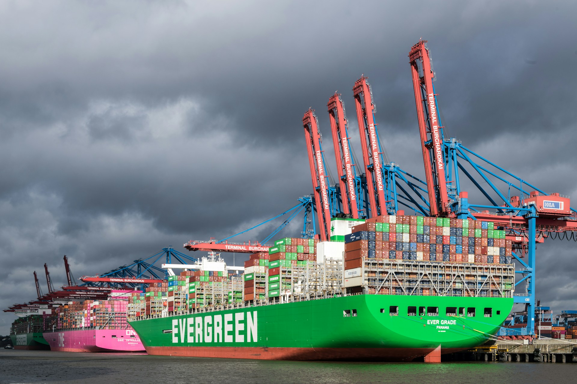 An Evergreen container ship