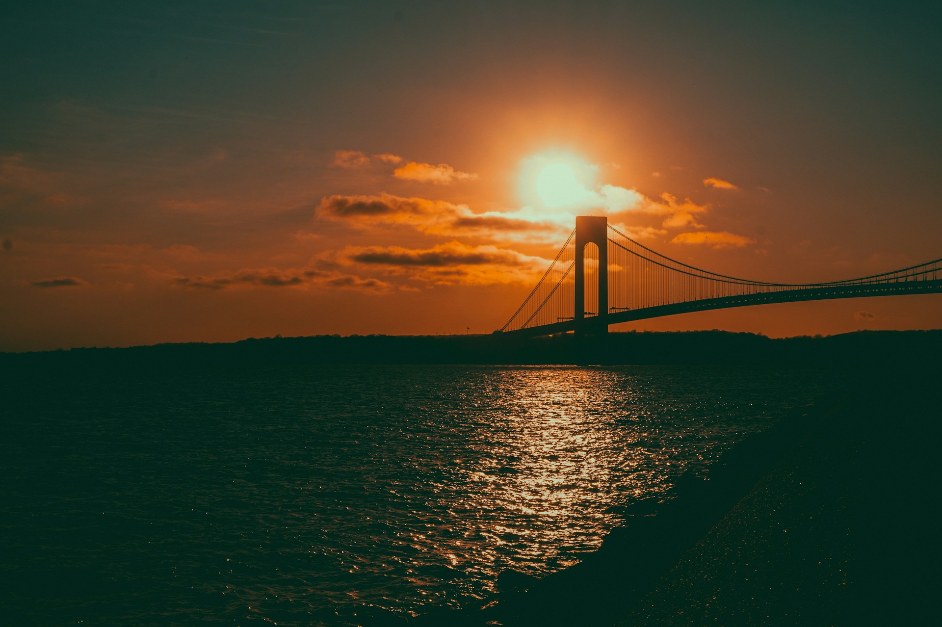 The Verrazano bridge, NYC, at sunset