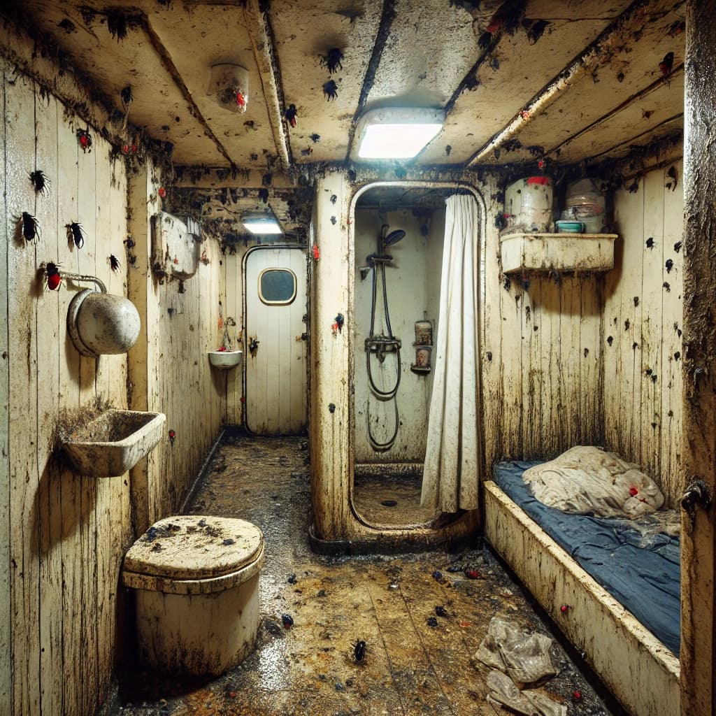 Filthy living conditions onboard a cargo ship