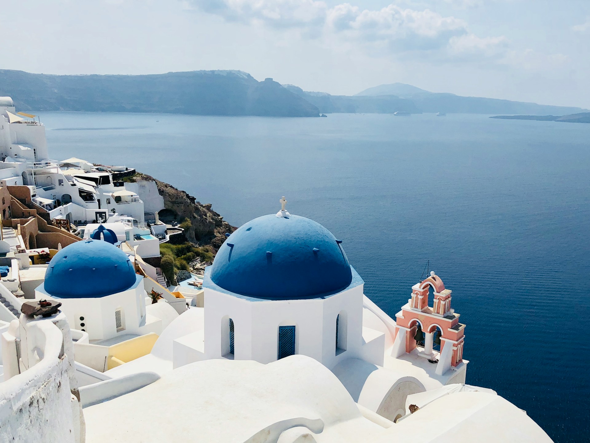 Blue domed churches on the island of Santorini