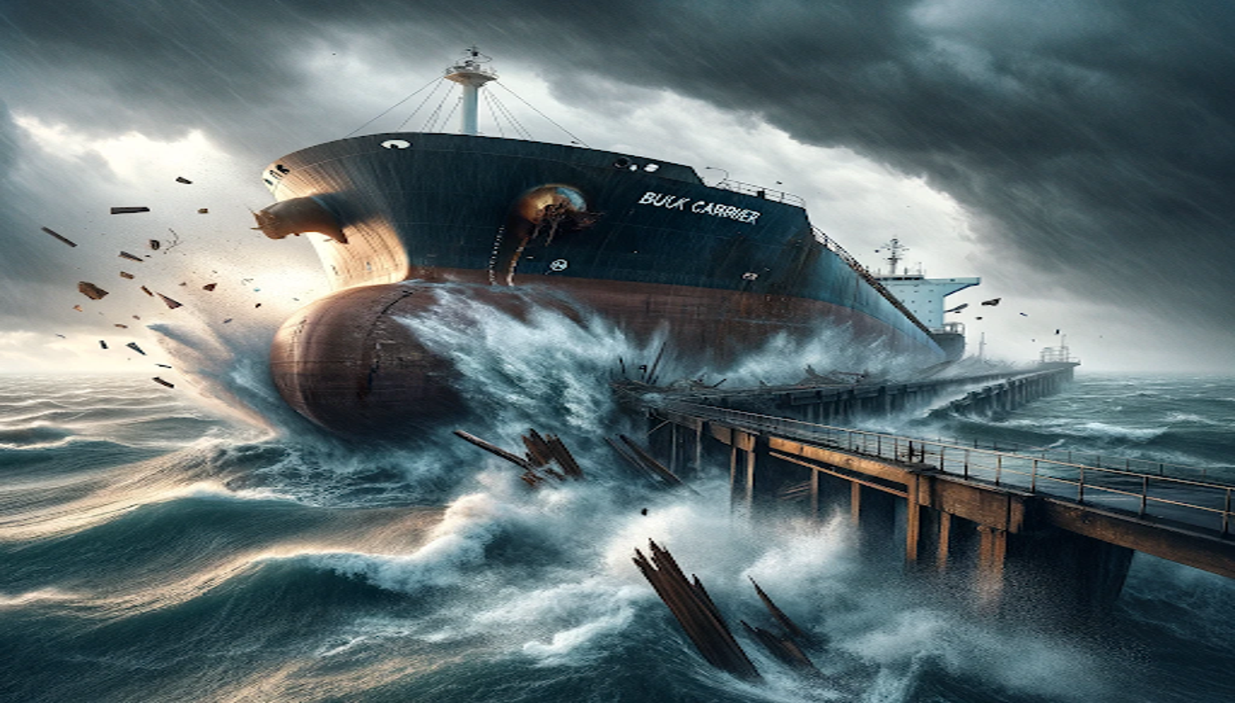 A bulk carrier hitting a pier