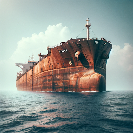 AI generated image of a rusty panamax vessel