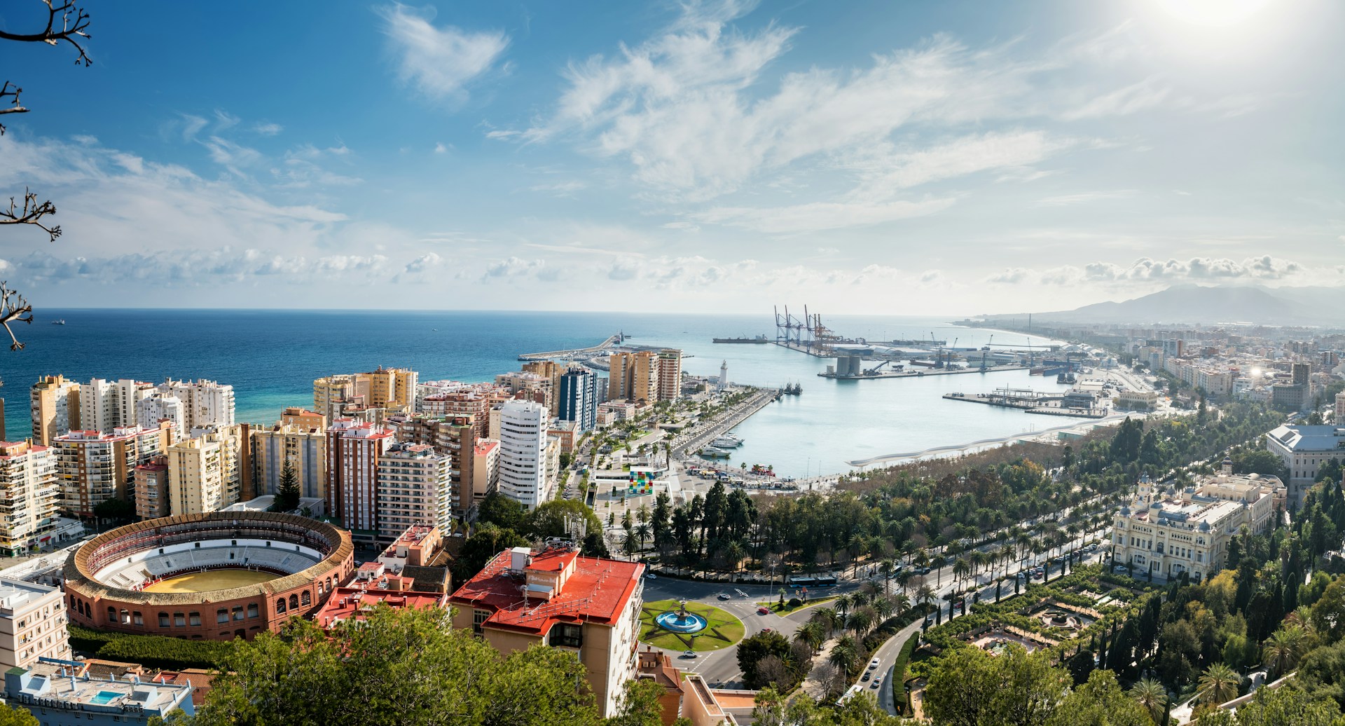 A view over Malaga city and Malaga Port