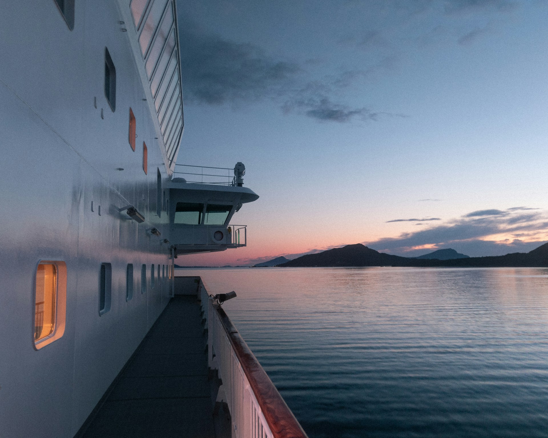 A walkway on the deck of a cruise ship