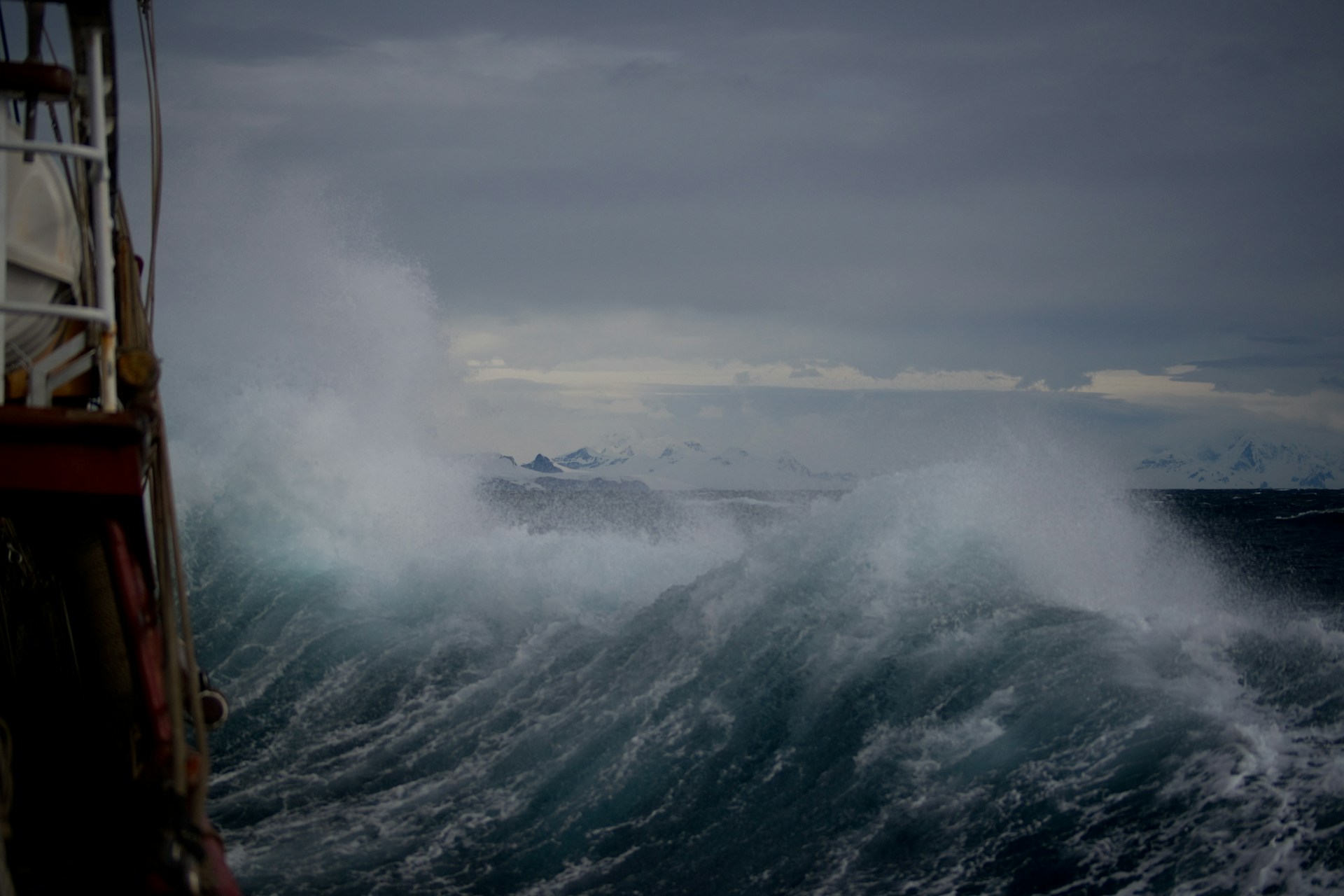 A stormy sea with crashing waves