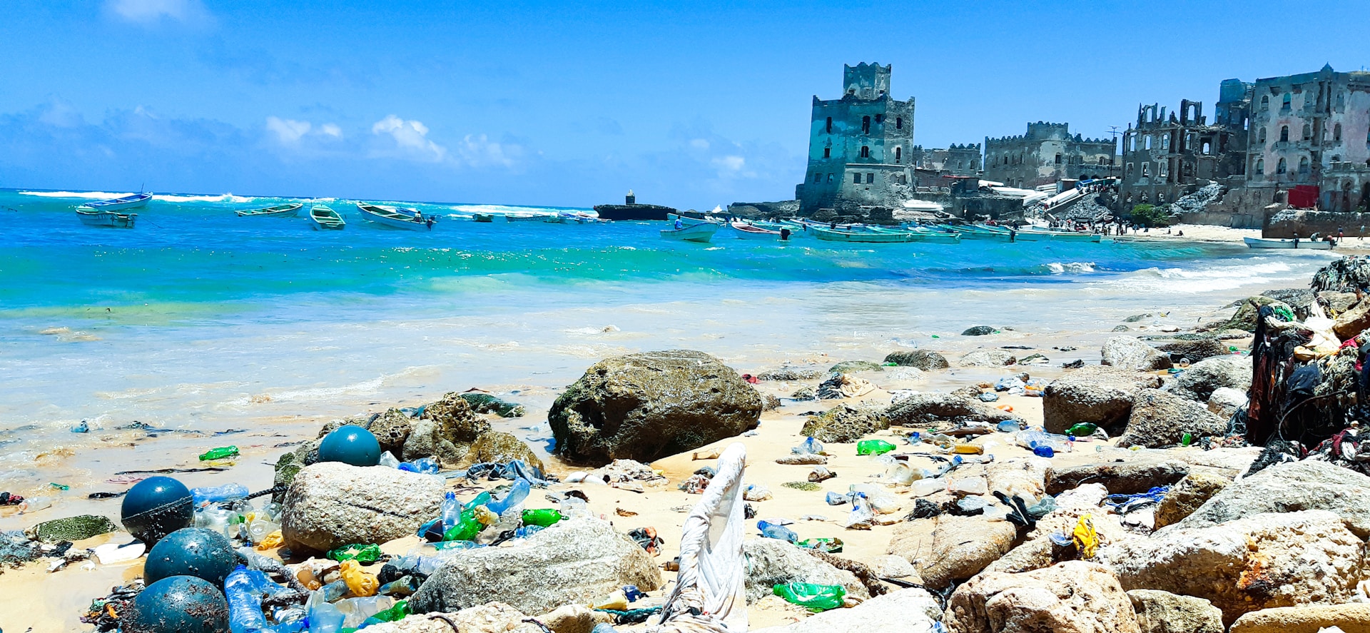 Plastic waste on a beach