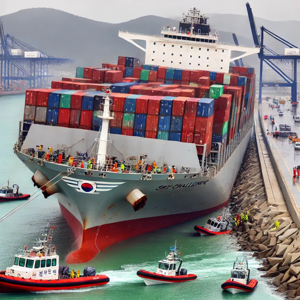 The Sky Challenge hitting the dock at Busan Port