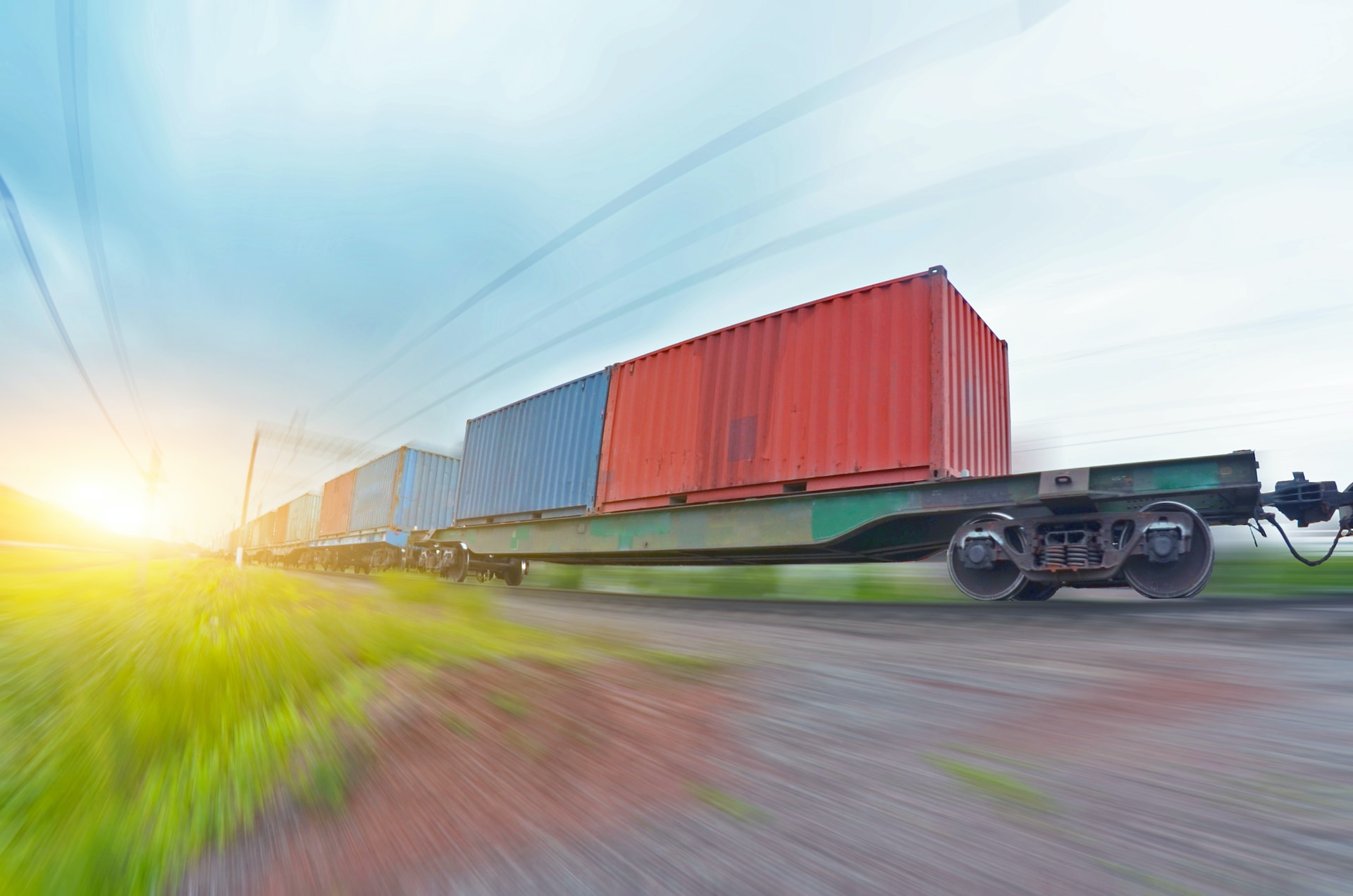 Shipping containers on a flat bed truck