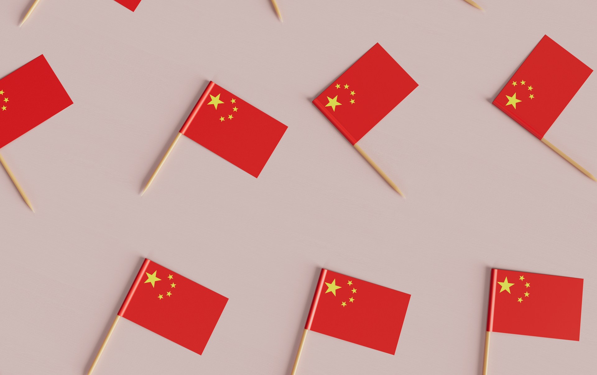 Small Chinese flags on wooden sticks