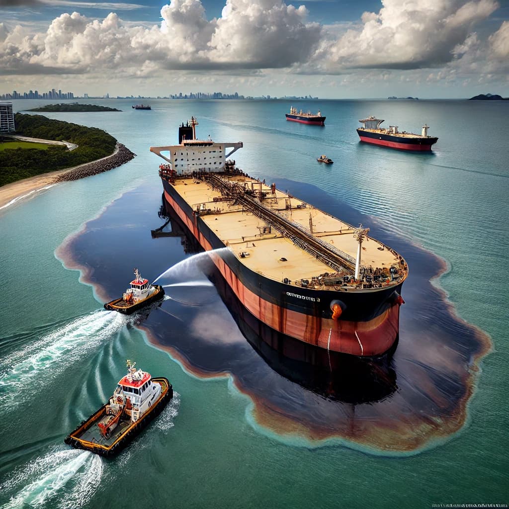 a bulk carrier spill bunker fuel into the water