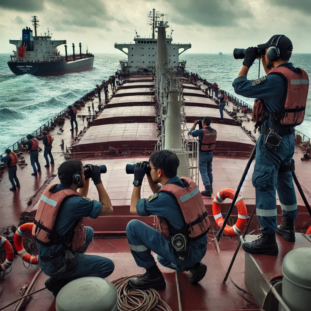 Crew on a bulk carrier searching for a missing crew member 