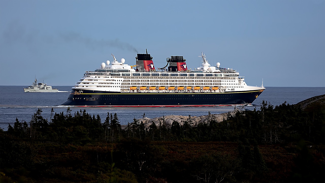 A Disney cruise ship as seen from the shore