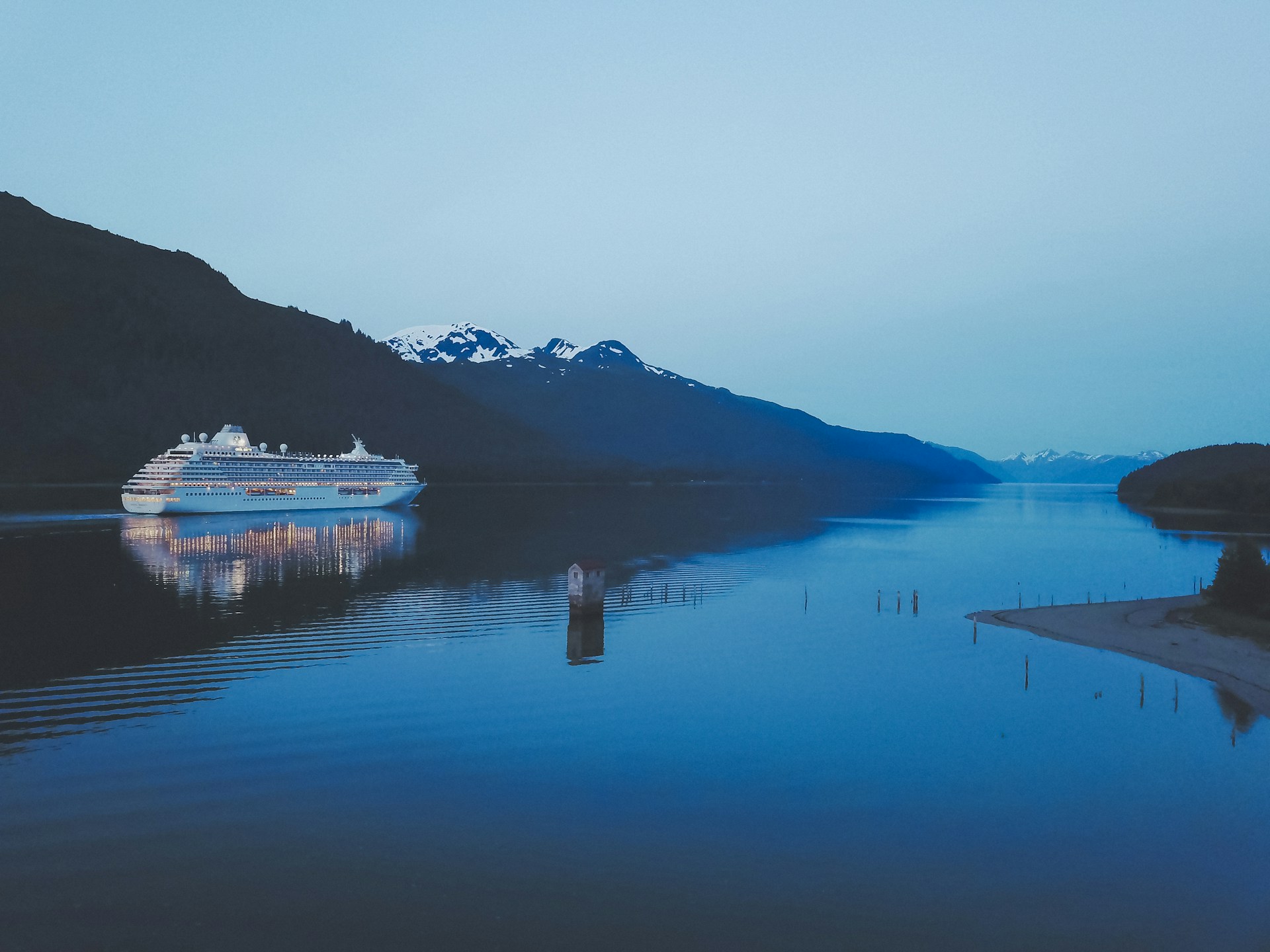 A cruise ship off the shores of Juneau, Alaska